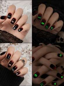 5Pcs Halloween Luminous Nail Wraps,Fun Cartoon Glow In The Dark Self-Adhesive Nail Stickers, Easy To Apply, Perfect For Women's Holiday Party And Halloween DIY Nail Art Stickers. - Multicolor - View 6