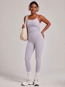 VUTRU Women's Spaghetti Strap Cinched Waist Ruched Sports Bra With Fixed Cups, Fitness Yoga Tank Top - Mauve Purple - View 7