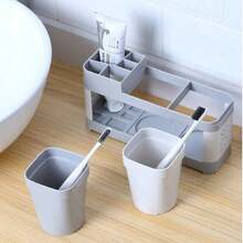 Juego de accesorios de baño creativo para parejas, soporte para cepillo de dientes con taza de enjuague, estante de almacenamiento para pasta de dientes y taza de enjuague bucal - Multicolor - Ver 5
