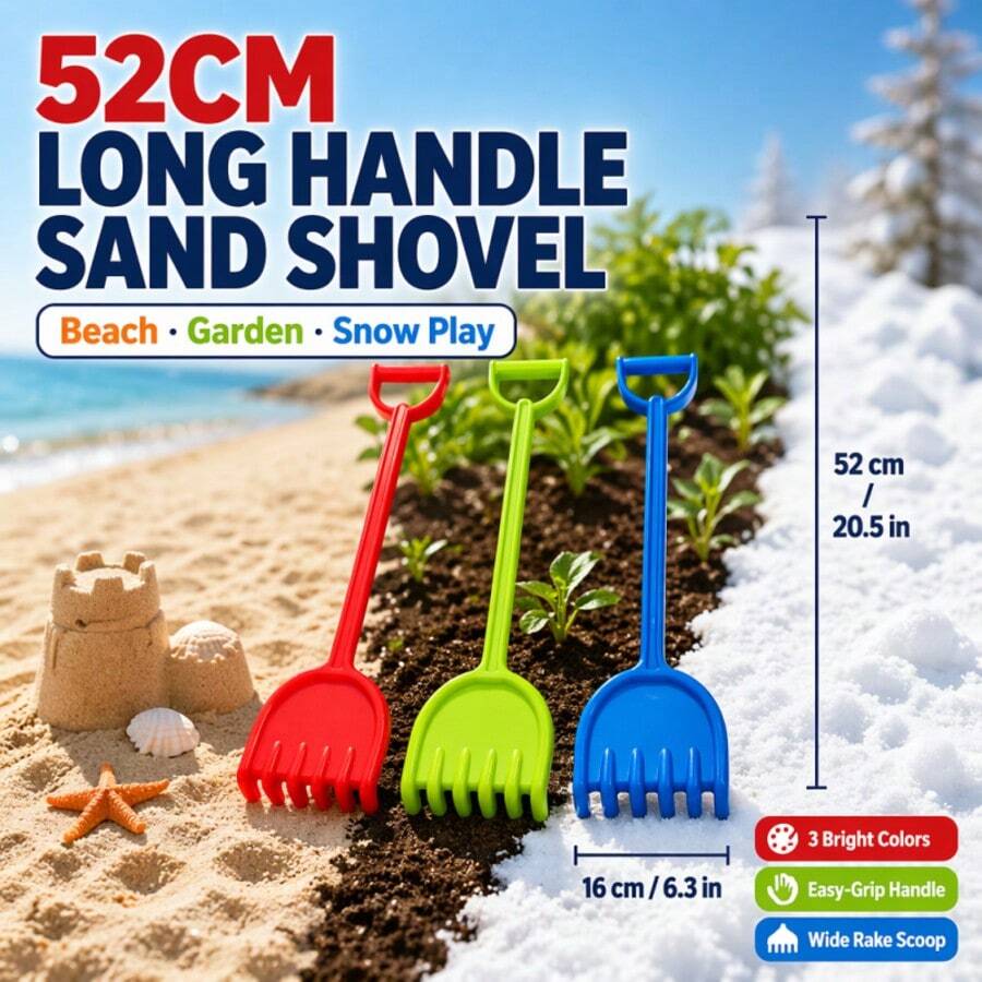1pc 20.47in Large Size Garden Rake, Suitable For Beach, Snow And Other Outdoor Scenes, Garden Lawn Planting Digging Tool, Holiday Decoration, Outdoor Family Entertainment - Multicolor - View 1