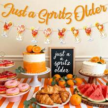 1 Set Just A Spritz Older DIY Banner Kit, Orange Glitter Cocktail Style Flag Banner With Spritz Glass Cutout, Aperol Spritz Theme Party Decoration, Citrus Cocktail Hanging Letter Garland, Suitable For 30th/40th Birthday, Bridal Shower, Bachelorette Party - A - View 2