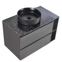 Wall-Mounted Washbasin Unit, 80 Cm Wide, With Ceramic Washbasin, With Drawers, Modern Design, Black And Grey. - 灰色 - 查看 7