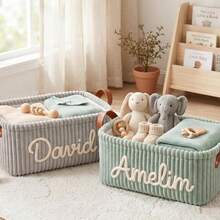 1pc Customizable Storage Basket Personalized Dog Toy Basket Corduroy Pet Storage Basket With Name Personalized Name Basket With Portable Handle Desktop Organizer Clothing Storage Home Decor Perfect Gift Laundry Basket, Gift For Pet Lovers - Multicolor - View 8