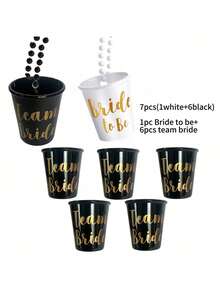 Wedding Celebration Wine Glass Set, Beaded Necklace Plastic Cup Set, Groom & Bride Toasting Cups, Mini Liquor Glass Holder, Bachelorette & Bachelor Party Gifts, Multi-Piece Set, Multi-Color Options: Pink, White, Black, Rose Red - View 10