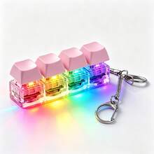 1/2pcs Luminous Keyboard Fingertip Toy, 4-Key LED Keyboard Clicker Keychain With RGB Light, Portable Mechanical-Feel Sensory Desktop Toy For Adults And Teens - Multicolor - View 9