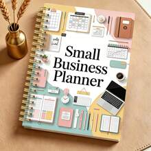 1pc A5 Small Business Planner Notebook, Spiral Bound, Macaron Collage Office Supplies Doodle Print Diary, Black Coil Soft Cover, Income & Expense Tracking Record Book, Suitable For Small Shop Owners And Female Entrepreneurs - QY-12 - View 1