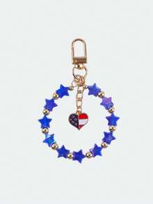 Pulseira Patriótica com Contas, Cordão de Telefone e Pingente de Bolsa com Contas Acrílicas em Estrela Vermelha, Branca e Azul, Pingente de Coração com Bandeira Americana, Dia da Independência - 2864 - Visão 12