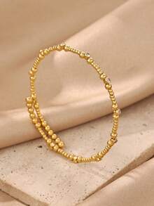 Exquisite Stackable Gold-Plated Bamboo & Ball Shape Bracelets With White Zirconia Inlay, 18K Gold Plated Fade-Resistant Adjustable Bangle, Suitable For Women, Mom, Best Friend And Girlfriend, Wedding, Vacation Charm Jewelry, Party, Daily Wear Accessory, Birthday Anniversary Gift - Various - View 5