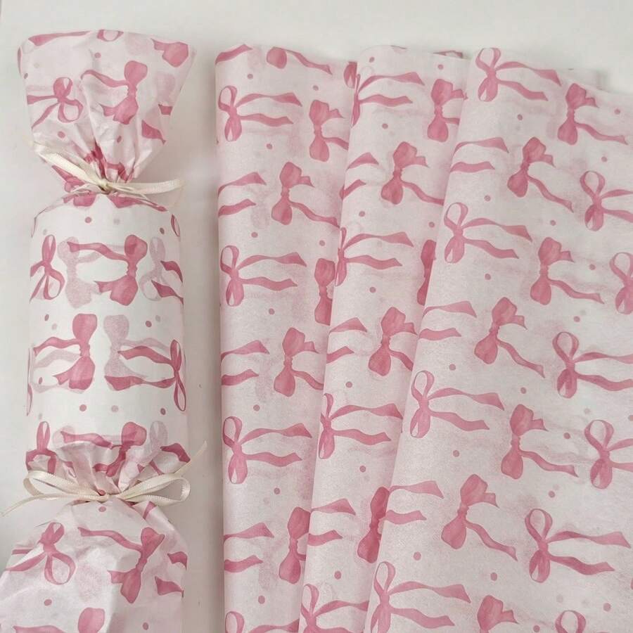 30 Sheets Gift Wrapping Paper, Pink Bow Pattern Wrapping Paper, Large Wrapping Paper, Holiday Decoration Wrapping Paper, High-End Gift Wrapping Paper, Creative DIY Handicraft Wrapping Paper, Bouquet Wrapping Paper, Suitable For Holiday, Wedding, Birthday, Gift, Party Decoration Wrapping Paper. - Packaging Paper - View 1