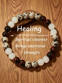 YAUKIA Boho White Jade Healing Bracelet , Communication , Represents Strength , Balance , Resilience , Yoga Prayer Meditation Jewelry - Multicolor - View 1
