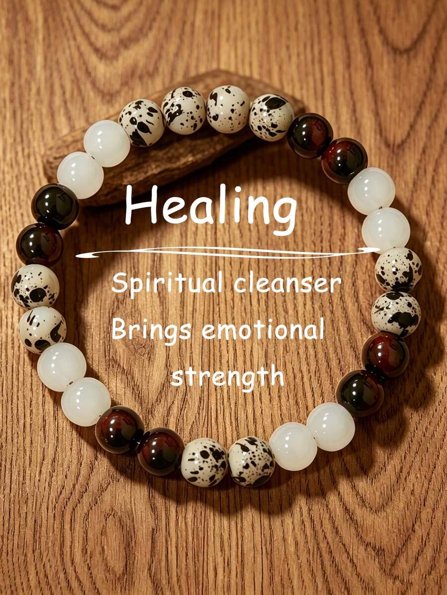 YAUKIA Boho White Jade Healing Bracelet , Communication , Represents Strength , Balance , Resilience , Yoga Prayer Meditation Jewelry - Multicolor - View 1