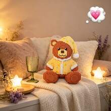 1500+Pcs Bear With Hat, 1000+Pcs Nine-Tailed Fox Micro Particle Animal Building Block Model Ornament, High Difficulty DIY Handmade 3D Mixed Color Puzzle, Unique DIY Romantic Souvenir, Ideal Gift Ornament For Lovers And Couples, Static Version, Without Light - 1500+ Yellow - View 5