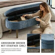 Multifunctional Storage Bench, Soft Chenille Fabric, Wooden Legs, Solid Wood Frame, 20L Storage Space, 110x40x42cm, For Bedroom, Living Room, Shoe Bench, Hallway - 藍色 - 查看 4