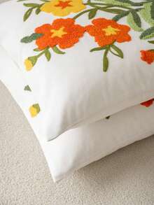 1 pieza Funda de almohada decorativa de estilo moderno y pastoral con bordado de girasol y flores en color púrpura, suave y lavable a máquina, adecuada para sofá, dormitorio, sala de estar y decoración del hogar - Cosmos naranja retro - Ver 7