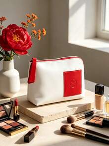 Eternal Elegance Skincare Storage Bag, Soft Texture Minimalist Makeup Bag, Suitable For Luxury Gifts And Personal Collection, SHISEIDO‑GIFT‑8 Makeup Bag - Red - View 2