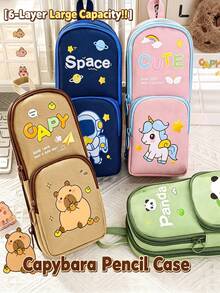 1 buah Kotak Pensil Kapasitas Besar Motif Capybara/Panda/Unicorn, Tempat Pensil Pelajar, Tas Penyimpanan Alat Tulis Ekonomis & Tahan Kotor, Cocok untuk Sekolah - MultiWarna - View 2