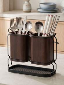 1pc Minimalist Countertop Kitchen Utensil Drain Rack, Multi-Compartment Drainage Kitchen Storage Rack, Suitable For Chopsticks, Knives, Forks, Spoons, Space-Saving Home Desktop Organizer, Keeps Utensils Dry And Organized On Kitchen Countertop - Multicolor - View 1