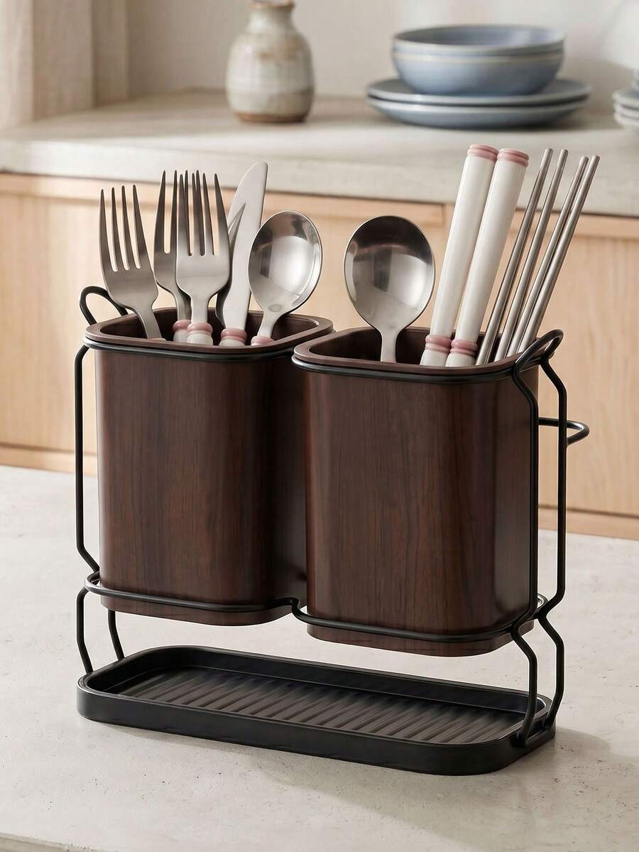 1pc Minimalist Countertop Kitchen Utensil Drain Rack, Multi-Compartment Drainage Kitchen Storage Rack, Suitable For Chopsticks, Knives, Forks, Spoons, Space-Saving Home Desktop Organizer, Keeps Utensils Dry And Organized On Kitchen Countertop - Multicolor - View 1