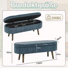 Multifunctional Storage Bench, Soft Chenille Fabric, Wooden Legs, Solid Wood Frame, 20L Storage Space, 110x40x42cm, For Bedroom, Living Room, Shoe Bench, Hallway - 藍色 - 查看 2