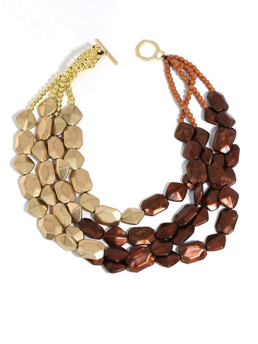 Collar de cuentas de resina multicapa estilo europeo y americano, gargantilla vintage exagerada con bloques de color, accesorio de cadena para la clavícula de diseño de nicho