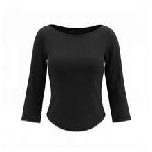 Women's 3/4 Sleeve Crop Tops Boat Neck Curved Hem Slim Fit Raglan Contrast Trim Casual Vintage Lace Trim Spring Summer Daily Wear Streetwear Basic Tee - 黑色 - 查看 5
