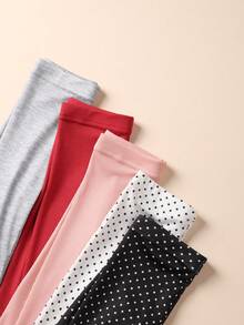 5pcs/Pack Legging Anak Perempuan Motif Garis Vertikal dengan Hiasan Rumbai, Lembut & Nyaman, Serbaguna untuk Pemakaian Sehari-hari - MultiWarna - View 10