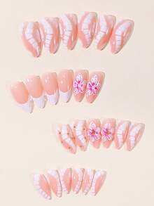 24 Peças Unhas Postiças Francesas de Amêndoa com Design Floral em Relevo 3D e Acentos de Bolinha de Aço, Adesivos de Unhas Removíveis de Aplicação Direta Elegantes e Luxuosos com Brilho, Adequados para Aniversário, Ação de Graças, Dia dos Namorados, Dia das Mães, Formatura, Festa, Conjunto de Roupas de Férias Inclui: 1 Peça de Cola de Gelatina e 1 Peça de Lixa de Unha. Pontas de Unhas de Verão Fazem Suas Pontas dos Dedos Brilharem e Atraírem, Perfeito para o Trabalho Diário e Ocasiões de Festa das Mulheres - Multicolorido - Visão 3