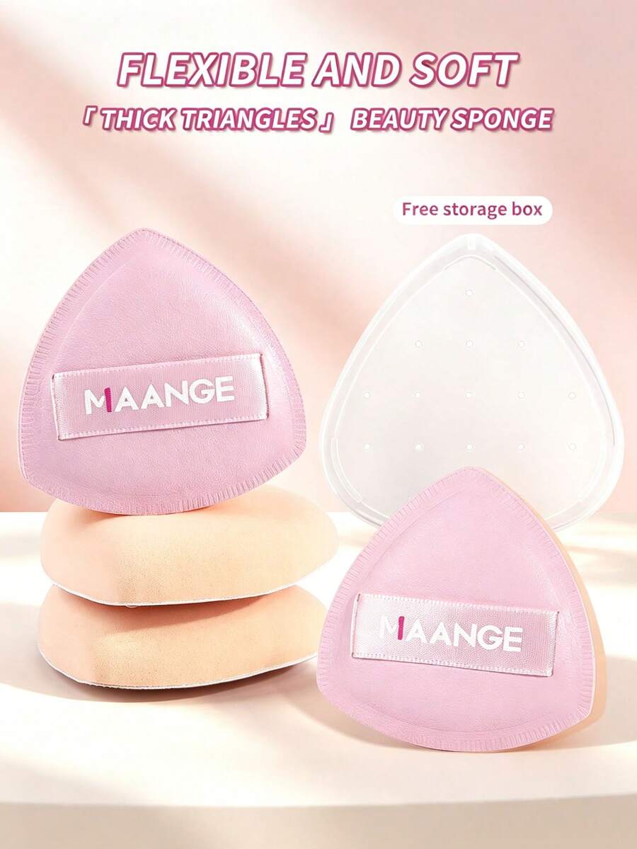 MAANGE 1/4pcs High Absorbency Triangle Powder Puff, Professional Portable Travel Makeup Sponge, Dry & Wet Use, Foundation Powder Puff, Facial Makeup Tool, Gift For Women And Girls