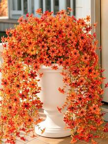4 piezas de flores artificiales de otoño para decoración del hogar y exteriores, crisantemos de seda sintética con hojas de otoño, resistentes a los rayos UV y no se decoloran, adecuadas para maceteros de casa, porche, patio, balcón, jardín. AW7D - Naranja quemado - Ver 9