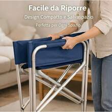 Questa sedia da regista pieghevole, con braccioli e struttura in metallo tubolare, è leggera, elegante e completamente funzionale, il che la rende ideale per l'uso all'aperto: giardini, cortili, terrazze, uffici e aree ricreative all'aperto. - Blu - Visualizzare 2
