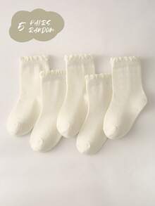 春夏 1/5/10雙兒童/女童米色蕾絲襪，簡約時尚百搭四季款，親膚舒適柔軟透氣休閒運動襪，適合日常穿著/節日禮物/旅行/返校/校園穿搭/運動穿搭/教室/新學期/開學/學生/返校季穿搭，多種組合可選 - 米色 - 查看 11