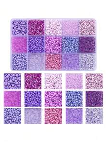 Kit de fabricación de joyas DIY - Caja de 15 compartimentos con cuentas de vidrio de unicolor tipo arroz y tubo para pulseras y collares - Multicolor - Ver 20