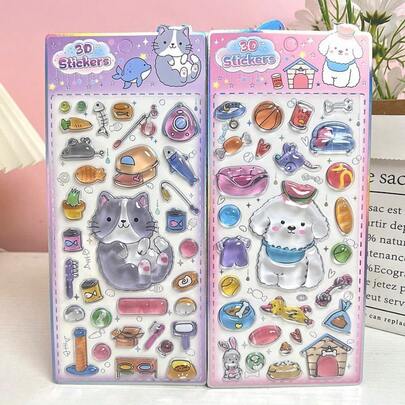 Q-Lia 15pcs 3D Self-Adhesive Reusable Decorative Stickers, Suitable For Decorating Phones, Laptops, Tablets, Birthday Gifts, Craft Materials, Assorted Colors, 3D Effect, Glossy Surface, DIY Projects, [Random Style With Color Difference]