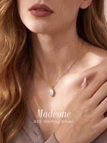 MADEONE 1pc Marquise-Shaped Necklace With Gold Plating And White Zirconia, Exquisite Jewelry, Women's Bridal Engagement Wedding Anniversary Birthday Gift - Gold - View 2