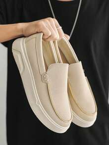 Men's All-Season PU Matte Leather Japanese Minimalist Loafers, Platform Sole Height-Increasing Comfortable Slip-On, Suitable For Work Commute, Shopping And Casual Wear - Beige - View 10