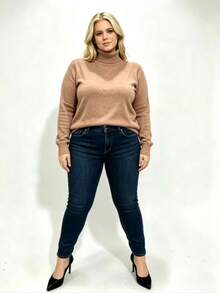 Steve Store Women's Knit Turtleneck Plus Size Elastane Sweater Long Sleeve Basic Winter Blouse Elegant Fashion - bege nova - 查看 2