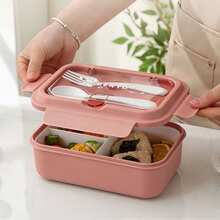 1pc Double Layer Lunch Box With Utensils, Leak-Proof Sealed Bento Box, Suitable For Office, Outdoor Dining, School, Microwave , Dishwasher , Back To School And Office Essential - Multicolor - View 3