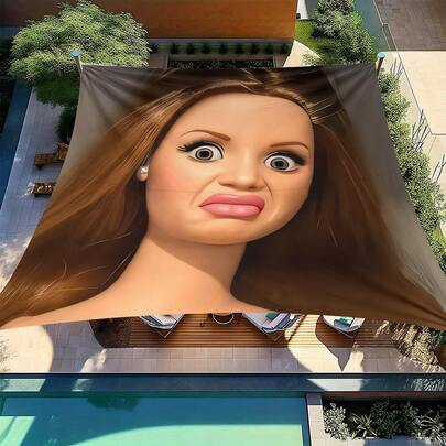 1PC Outdoor Awning With Fun Baby Face Graphic Print, UV Protection, Easy To Install/Store, Suitable For Garden, Patio, Poolside (Frame Not Included)
