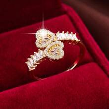 1pc Symmetrical Heart Shaped Copper Ring With Cubic Zirconia Valentines - Gold - View 4