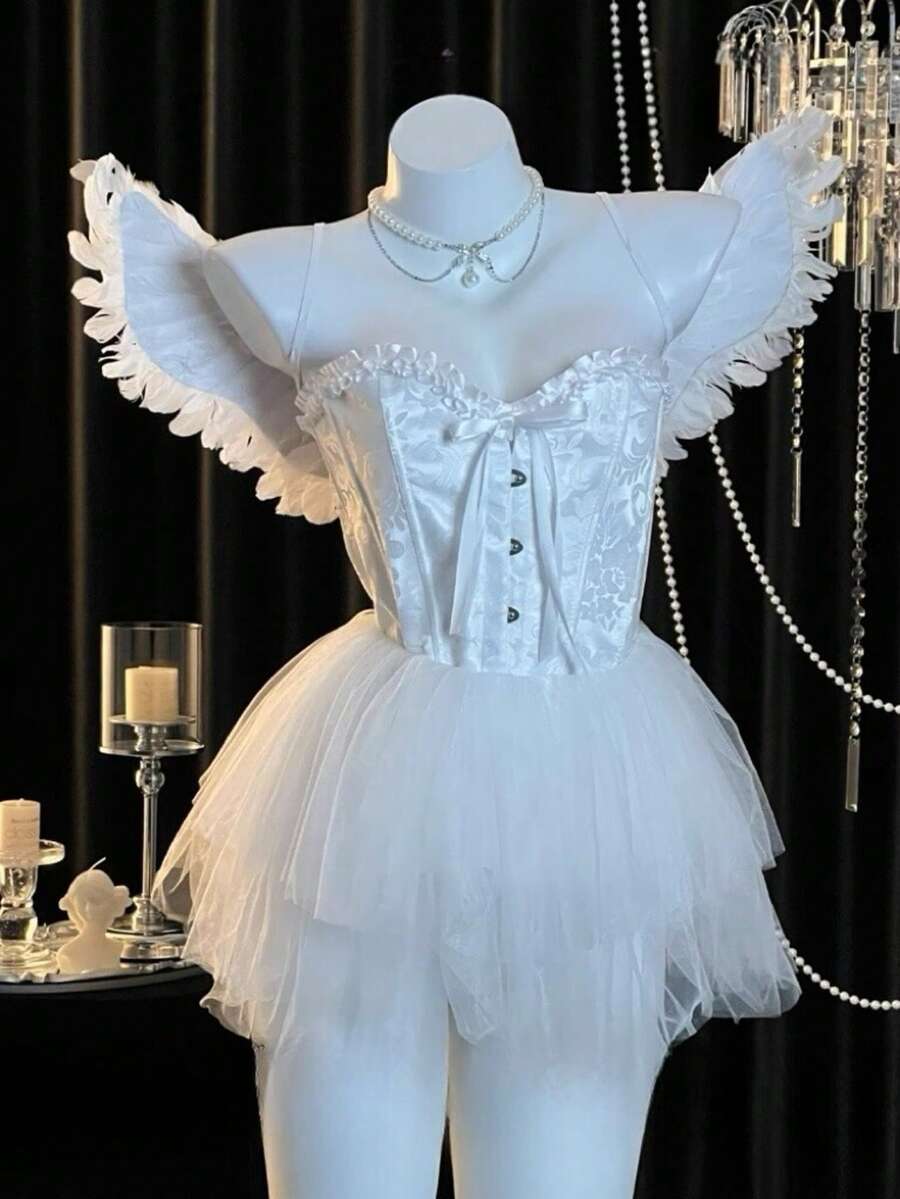 1pc Women's White Tutu Skirt Short Waistless Tulle Skirt Fluffy Performance Skirt Summer Beach Skirt 6-Layer Mesh Puppy Skirt Suitable For Wedding Banquet Performance Party Cosplay Decoration Skirt Festival Party Carnival Decoration Skirt Runway Performance Dance Skirt Skirt Inner Lining Skirt Can Be Worn As Outer Skirt Halloween Decoration Skirt Little Devil Little Angel Costume Accessory - White - View 1