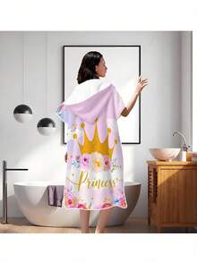 1 pieza Toalla de baño con capucha con patrón de corona de princesa rosa y dorado, estilo moderno de fibra ultrafina rectangular absorbente, capa de cambio multifuncional, toalla de baño adecuada para baño interior, playa exterior, toalla de baño, bata de baño, adecuada para parejas y temporada de bodas y mejores amigos, amigos, familia, regalos de cumpleaños y regalos de vacaciones - Multicolor - Ver 5