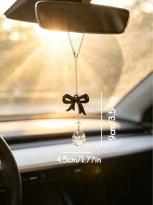 1pc Multi Color Bowknot Crystal Rearview Mirror Hanging Charm, Aesthetic Resin Bow Teardrop Crystal Car Pendant, Women Fashion Car Interior Decor Ornament, Multiple Color Options Auto Accessories Gift - A - View 16