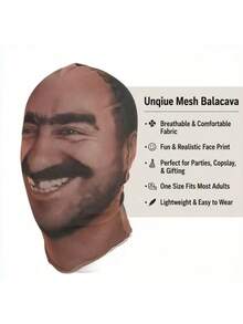 1 buah Masker Wajah Jaring Bernapas dengan Cetakan Potret Realistis 3D, Aksesori Lucu untuk Pesta, Cosplay, dan Lelucon Kreatif, Cocok untuk Pesta Topeng dan Pesta Bertema - View 3
