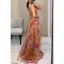 Robe En Maille Imprimée Avec écharpe Robe De Vacances Décontractée - 橘色 - 查看 2