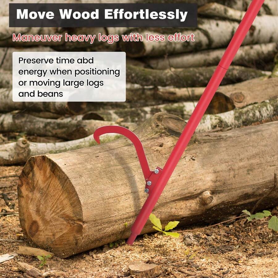 60in Heavy Duty Cant Hook Log Roller & 2-in-1 Wood Jack, Adjustable Steel Peavey Log Lifter with Non-Slip Rubber Grip, Logging Tool for Firewood, Sawmill, Forestry, Yard Work, Red - Rot - Übersicht 1