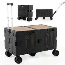 Large Foldable Utility Cart With 2-Tier Storage Crates And Telescoping Handle-Black-XY990145 - JV12891WH - View 1