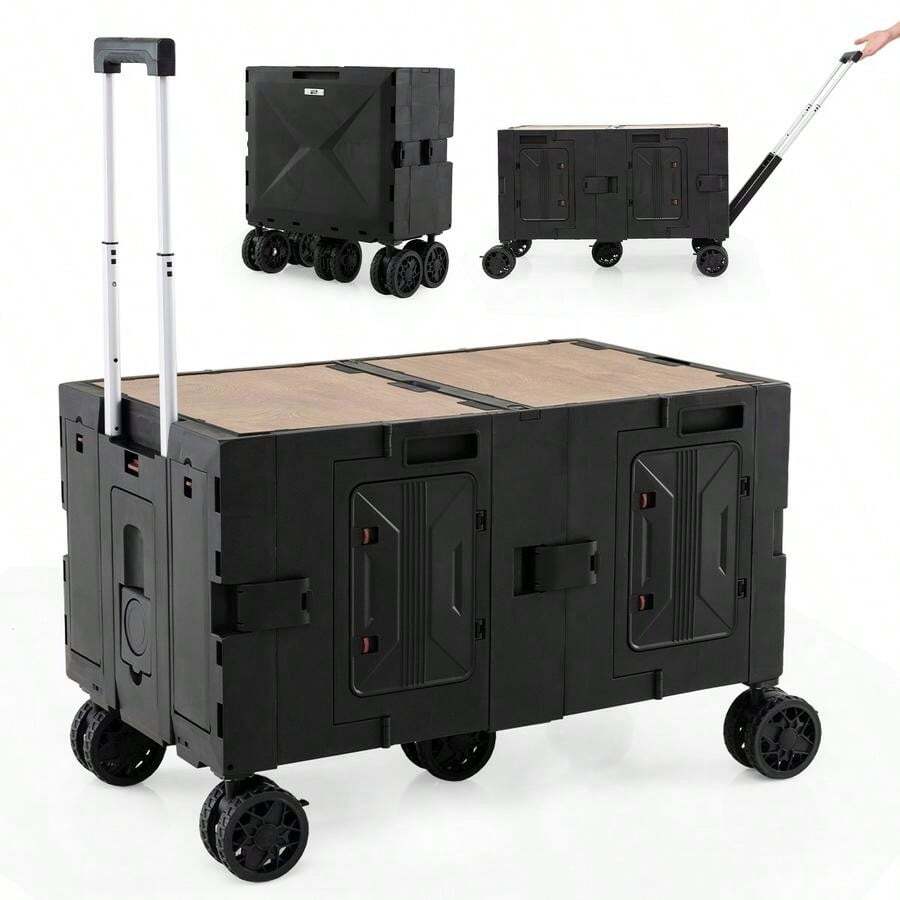 Large Foldable Utility Cart With 2-Tier Storage Crates And Telescoping Handle-Black-XY990145 - JV12891WH - View 1