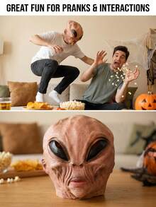 Halloween Alien Funny Mask, Adult Realistic Alien Mask, Scary Halloween Mask, Latex Full Head Party Prop Costume - Multiple Styles - View 4