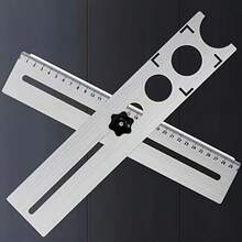 1 pieza Regla universal multifunción de acero inoxidable 304, herramienta de posicionamiento de perforación de precisión, localizador de azulejos y mármol, adecuada para herramienta universal de medición y marcado de azulejos de pared y piso, regla de ángulo de grado industrial - A - Ver 2