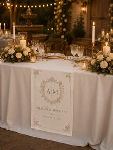 Personalized Wedding Tablecloth, Printed With Name And Date, Customized Wedding Couple Table Banner, Minimalist Style Wedding Banquet Decoration, Customized Tablecloth - Multicolor - View 4